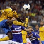 Juventus’ Pogba jumps for the ball during their Italian Serie A soccer match against Sampdoria in Genova