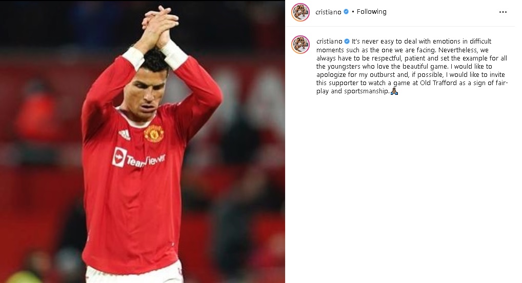 Cristiano Ronaldo ofreció disculpas tras el incidente con el joven fanático
